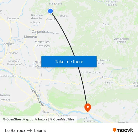 Le Barroux to Lauris map