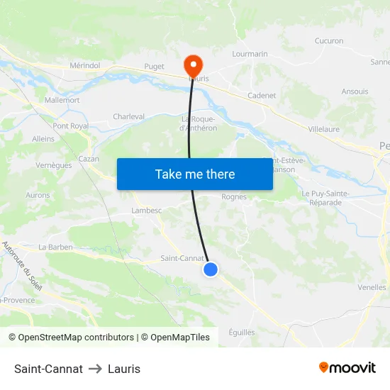 Saint-Cannat to Lauris map