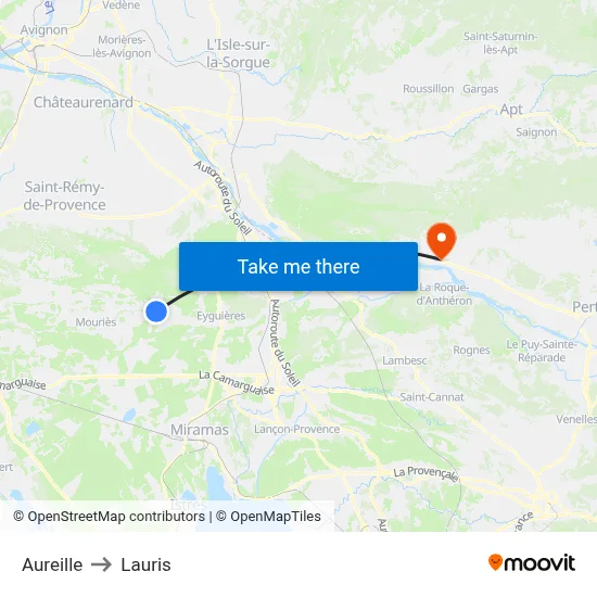 Aureille to Lauris map