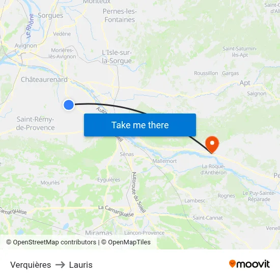 Verquières to Lauris map