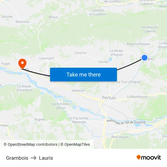 Grambois to Lauris map