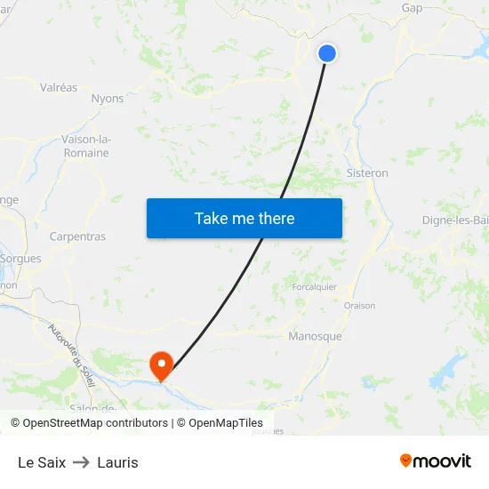 Le Saix to Lauris map