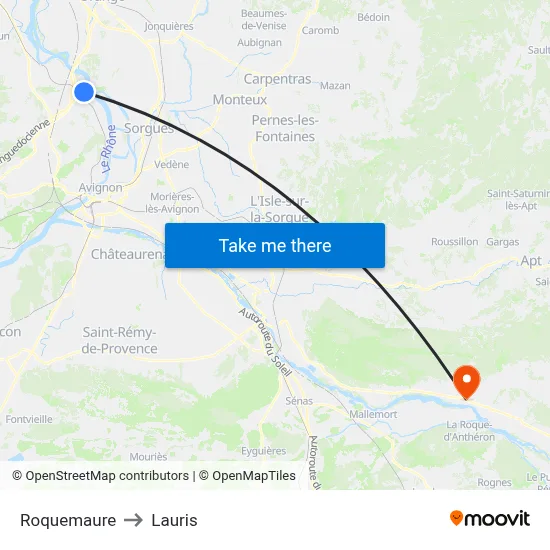 Roquemaure to Lauris map
