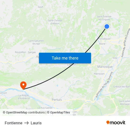 Fontienne to Lauris map