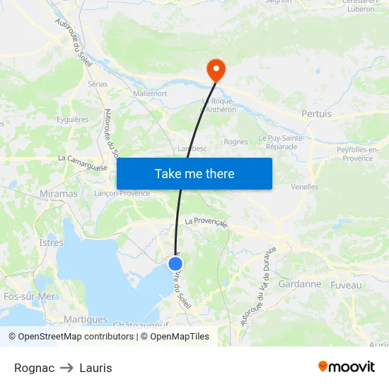 Rognac to Lauris map