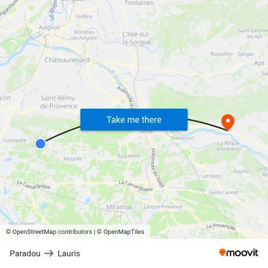 Paradou to Lauris map