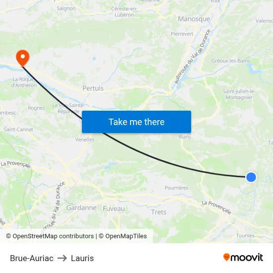 Brue-Auriac to Lauris map