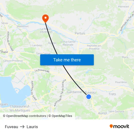 Fuveau to Lauris map