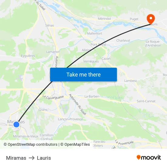 Miramas to Lauris map