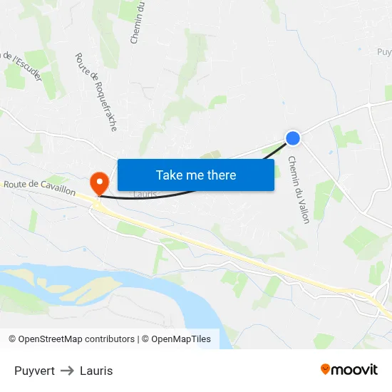 Puyvert to Lauris map