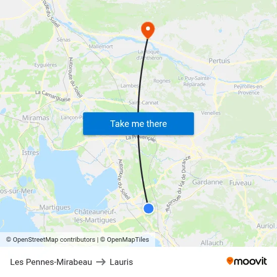 Les Pennes-Mirabeau to Lauris map