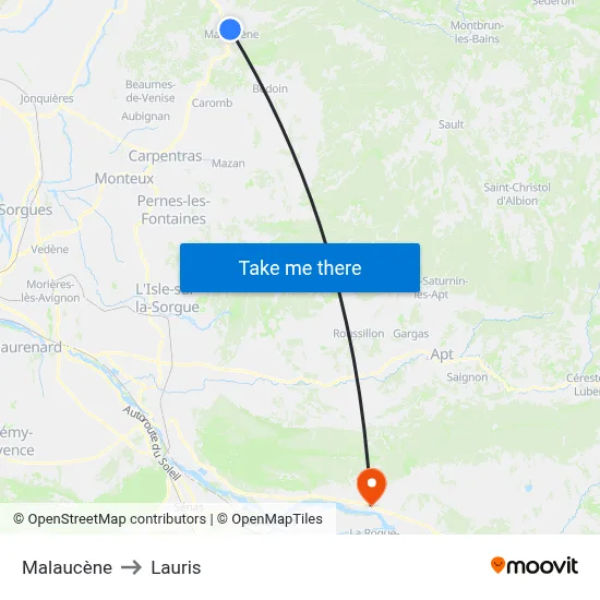 Malaucène to Lauris map