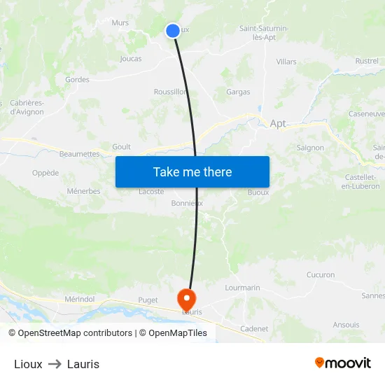 Lioux to Lauris map