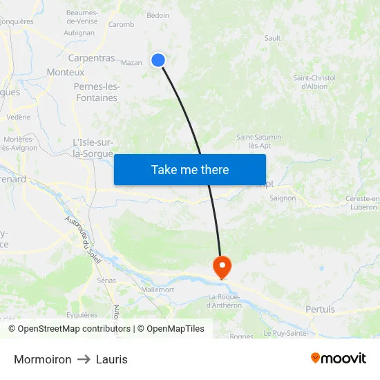 Mormoiron to Lauris map