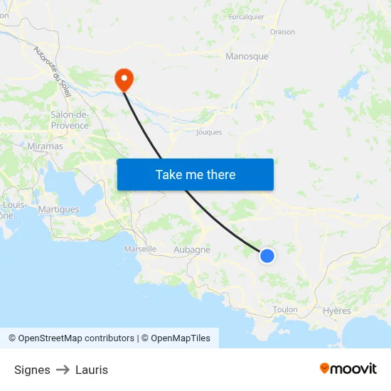 Signes to Lauris map