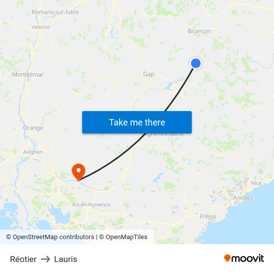 Réotier to Lauris map