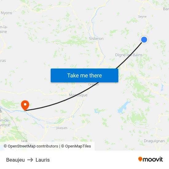 Beaujeu to Lauris map