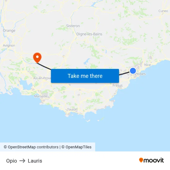Opio to Lauris map