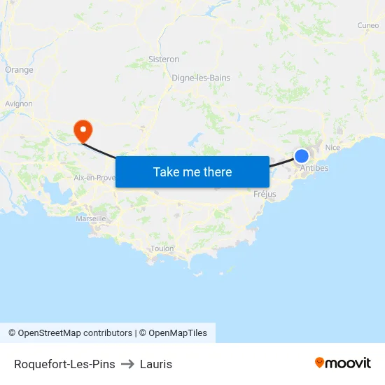 Roquefort-Les-Pins to Lauris map