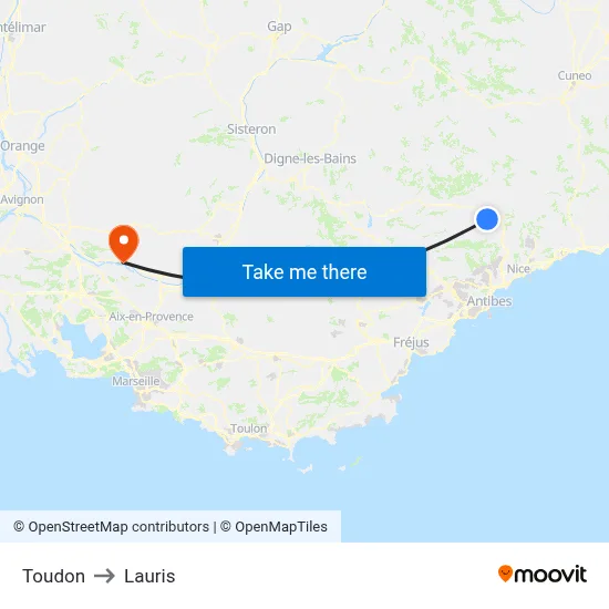 Toudon to Lauris map