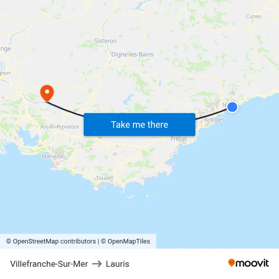 Villefranche-Sur-Mer to Lauris map
