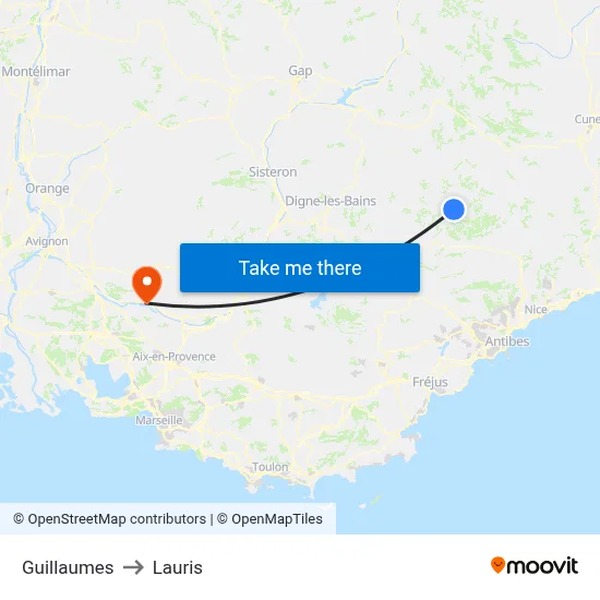 Guillaumes to Lauris map
