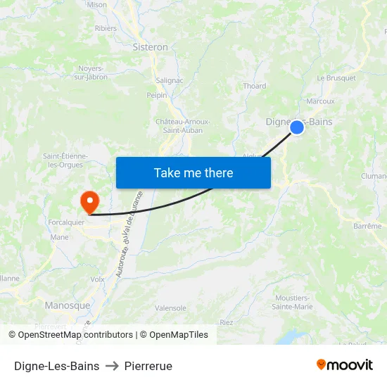 Digne-Les-Bains to Pierrerue map