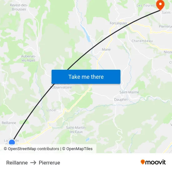 Reillanne to Pierrerue map