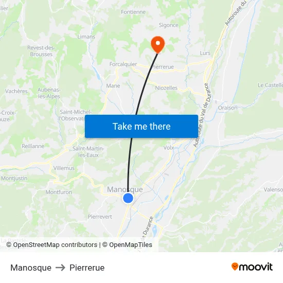 Manosque to Pierrerue map