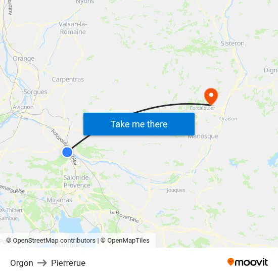 Orgon to Pierrerue map