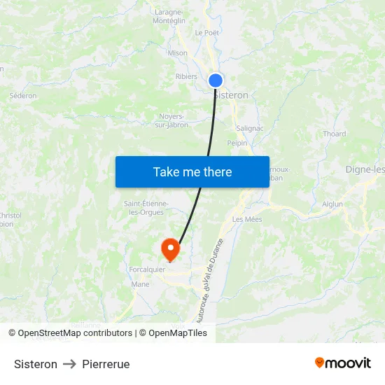 Sisteron to Pierrerue map