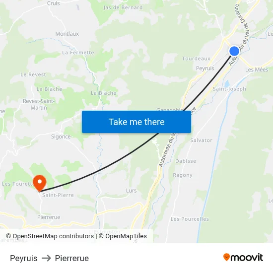 Peyruis to Pierrerue map