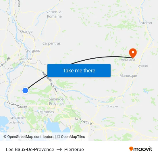 Les Baux-De-Provence to Pierrerue map