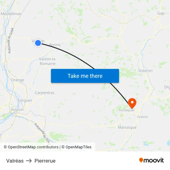 Valréas to Pierrerue map