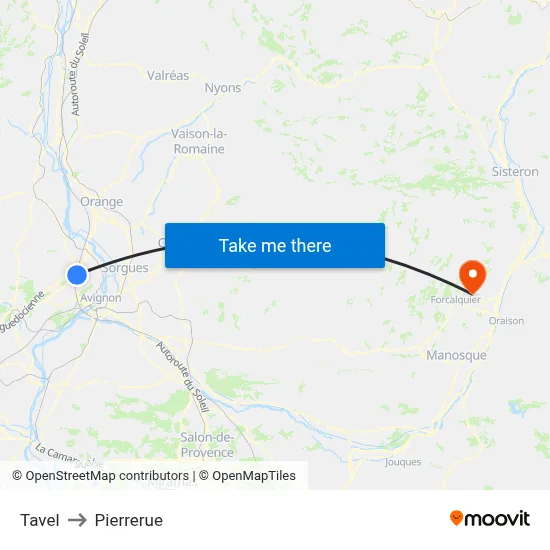 Tavel to Pierrerue map