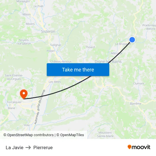La Javie to Pierrerue map