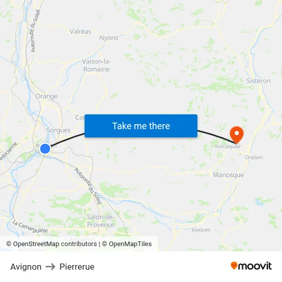 Avignon to Pierrerue map