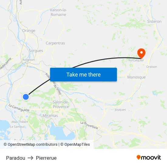 Paradou to Pierrerue map