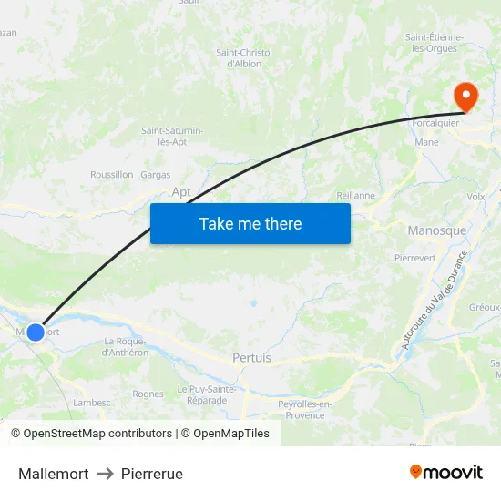 Mallemort to Pierrerue map