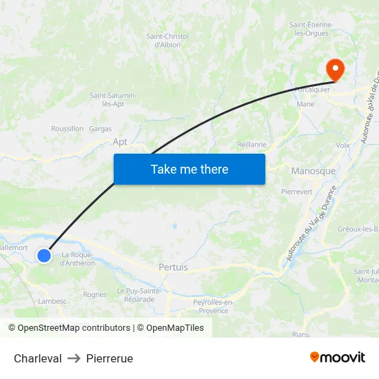 Charleval to Pierrerue map