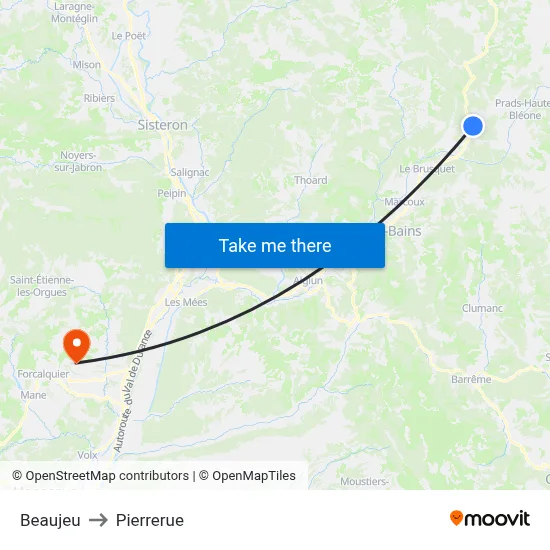 Beaujeu to Pierrerue map