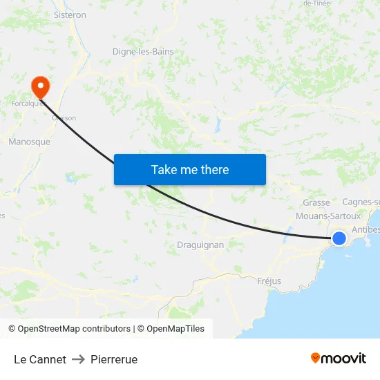 Le Cannet to Pierrerue map