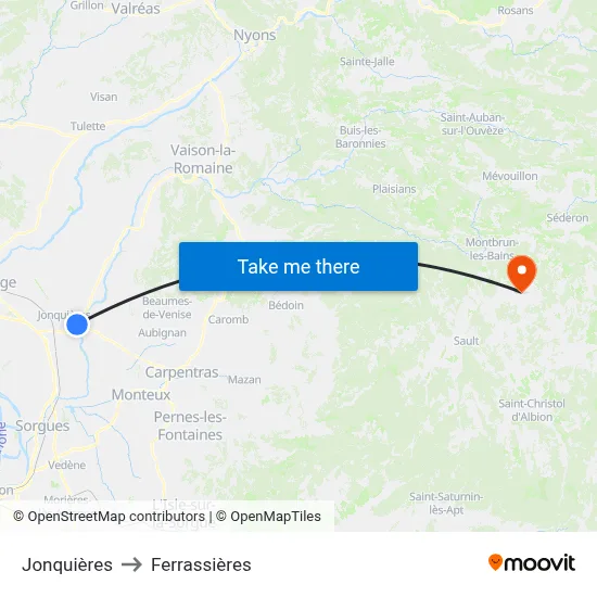 Jonquières to Ferrassières map