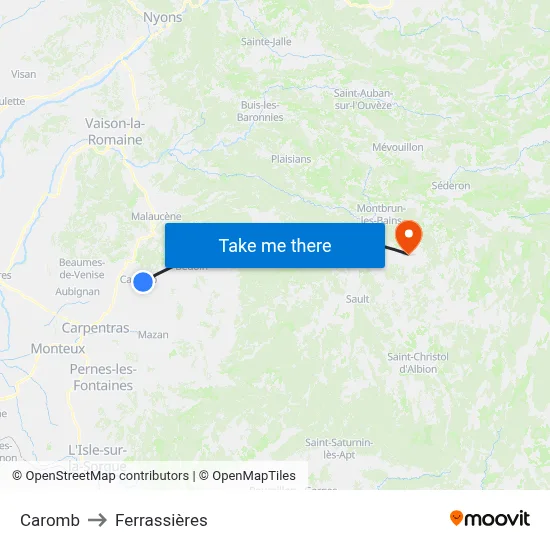 Caromb to Ferrassières map