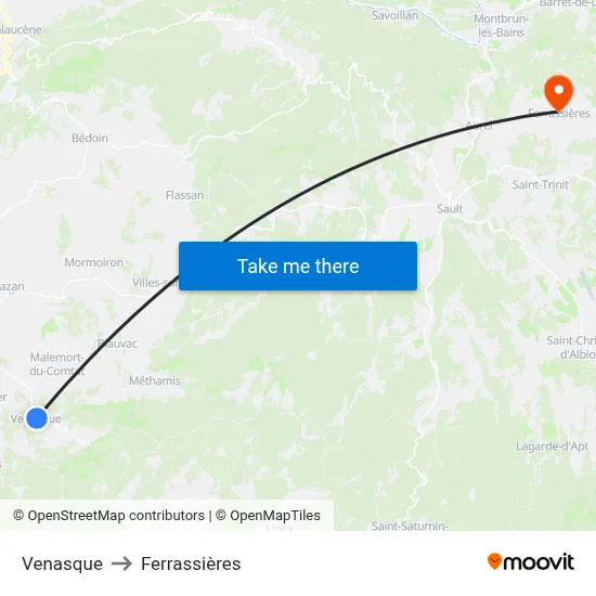 Venasque to Ferrassières map