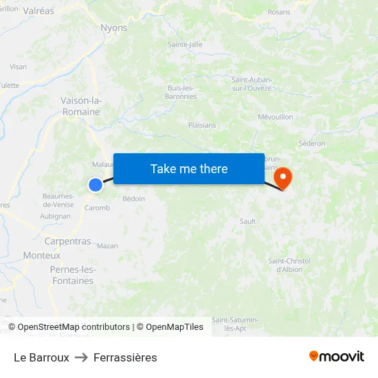 Le Barroux to Ferrassières map