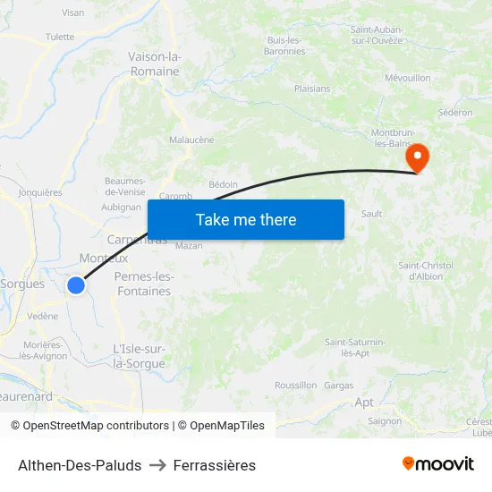 Althen-Des-Paluds to Ferrassières map