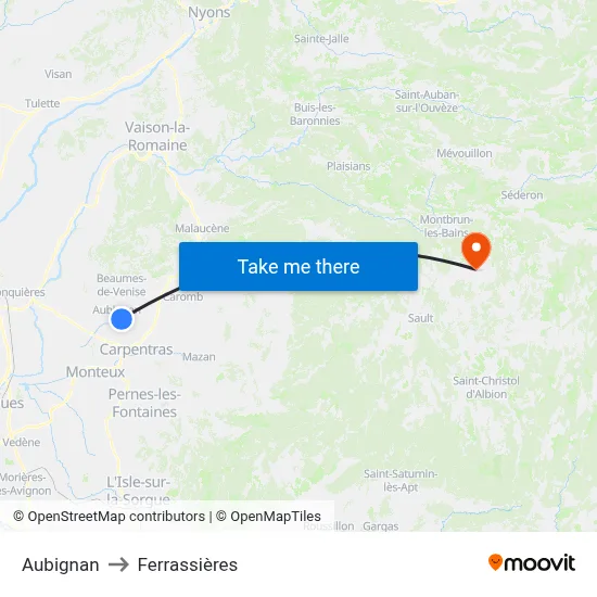 Aubignan to Ferrassières map