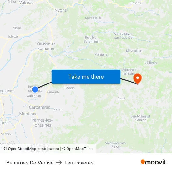 Beaumes-De-Venise to Ferrassières map