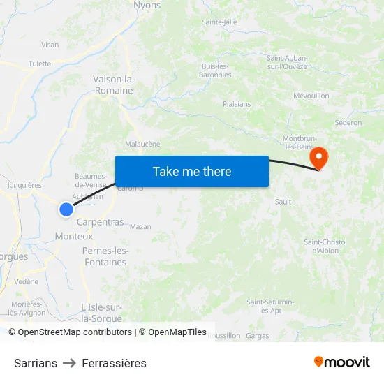 Sarrians to Ferrassières map